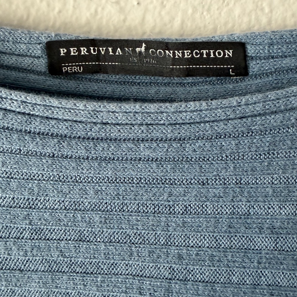 Peruvian Connection 100% Cotton Light Blue Ribbed Knit Sweater Top Women’s Large - Picture 4 of 7